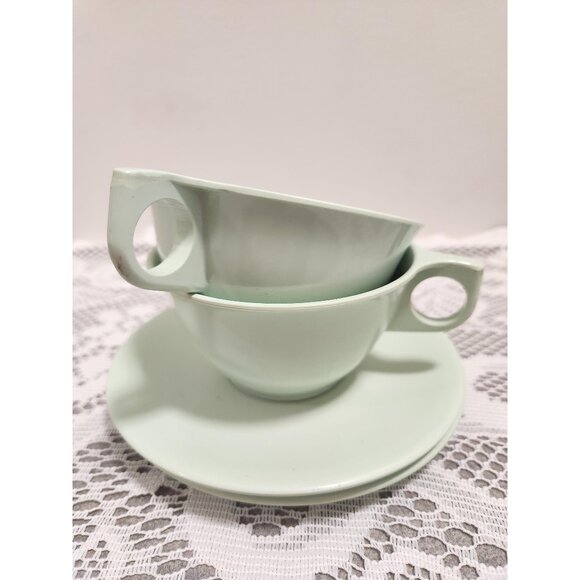 Vintage Mel Mac Green Tea Cup & Saucer Set - 1970s Cottagecore Kitchen Decor - Picture 1 of 10